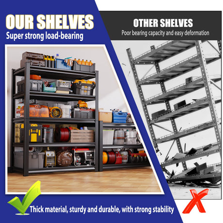 Garage Shelving-3000 lbs 5 Tier Storage Shelves,Adjustable Heavy Duty Metal Shelving Unit and Storage Large Wire Rack,Utility Steel Shelf for Warehouse Industrial Pantry Basement -78"x46"x20",Black JOJUOU