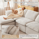 112" Cloud Couch Sectional with Padded Armrests & Moveable Ottoman Boneless Sectional Couches for Living Room White Couch, No Assembly Required HALLYBEE