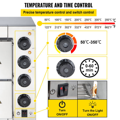 Commercial Pizza Oven Countertop 14" Double Deck Layer 110V 1800W Stainless Steel, Silver