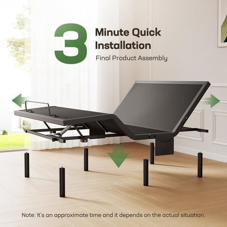 Marsail MS01-1 Split King Adjustable Bed Base with Massage, 4 Ports USB A&C Adjustable Bed Frame with Under-Bed Nightlight, 3 Minutes Assembly, Wireless Control Adjustable Bed with 4 Height Options Marsail