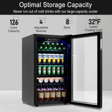 Feelfunn 3.2 Cu.Ft Mini Fridge with Glass Door - 126 Can Beverage Refrigerator Cooler for Drink Beer Wine Soda, Small Fridge for Bedroom Office Bar Dorm, 4 Adjustable Shelves, Black Feelfunn