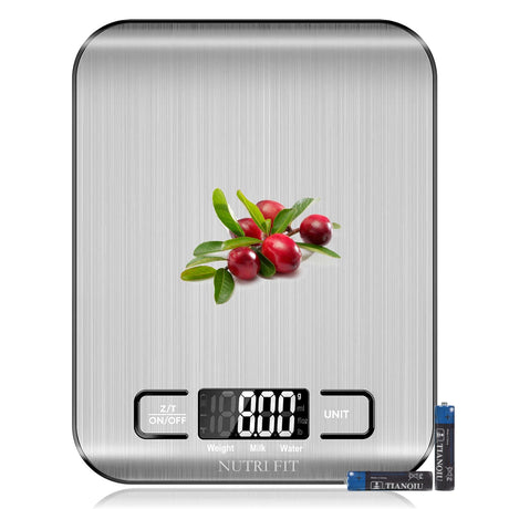 Food Scale, Kitchen Scales Digital Weight Food Grams and Ounces for Weight Loss Baking Cooking of NUTRI FIT, Max 11lb 1g Increment, Backlight LCD Smart Tare Stainless Steel, Easy to Use, AAA Battery NUTRI FIT