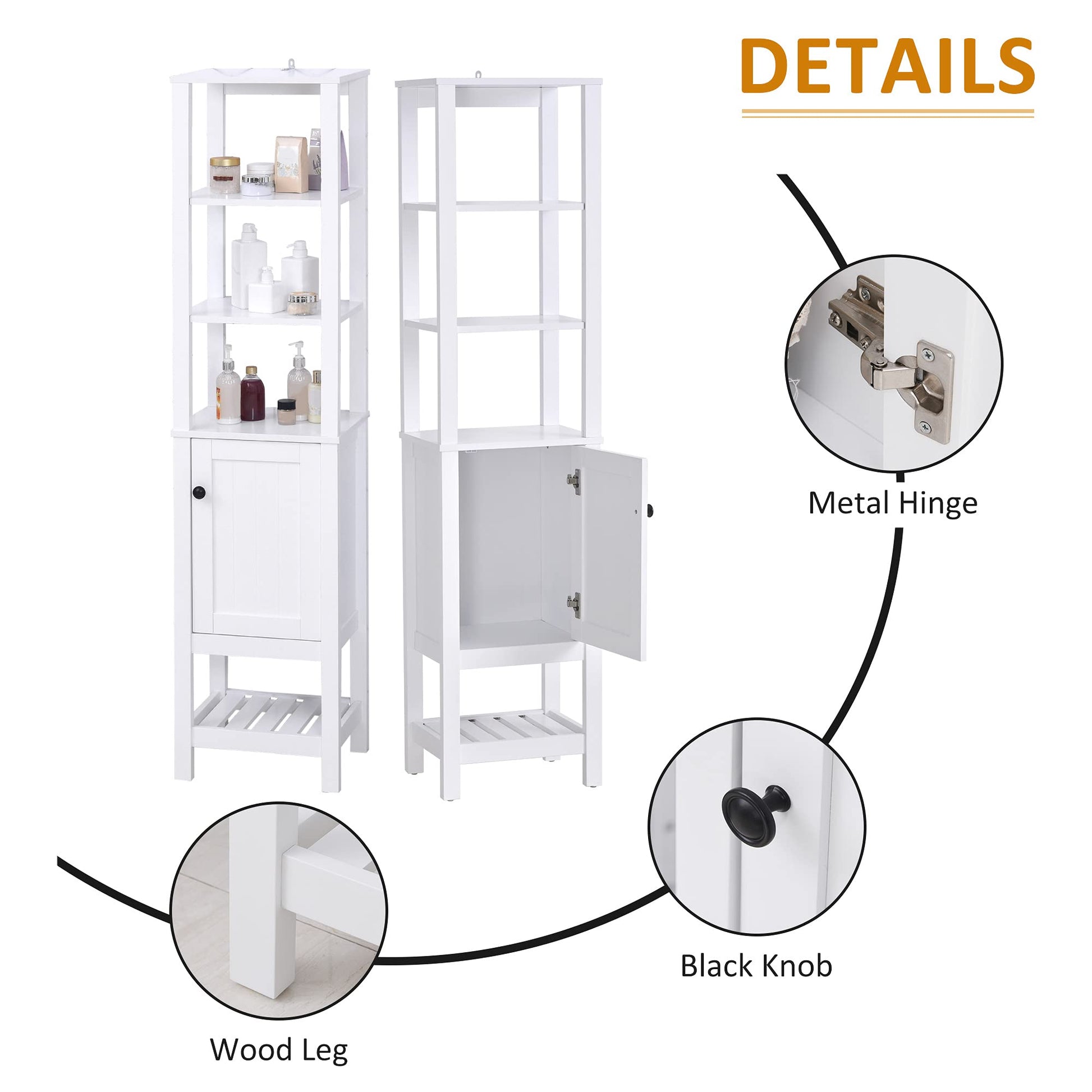 HOMCOM White Freestanding Tall Bathroom Storage Cabinet with Shelves - WoodArtSupply