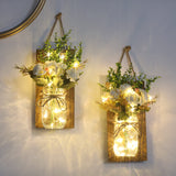 Lightess Wall Decor Mason Jar Sconces with Remote Control, Rustic Home Decor Wall LED Fairy Lights with White Rose, Farmhouse Wall Decorations Lights Set of Two for Dining Room Living Room Lightess