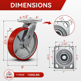 FOVERSWIVE 8"x2" Industrial Casters- Heavy Duty casters,Polyurethane Casters Wheel,Capacity up to 6000 Lb. Use for Platform Truck, U-Boat Cart,Workbenches(2 Swivel & 2 Rigid) FOVERSWIVE