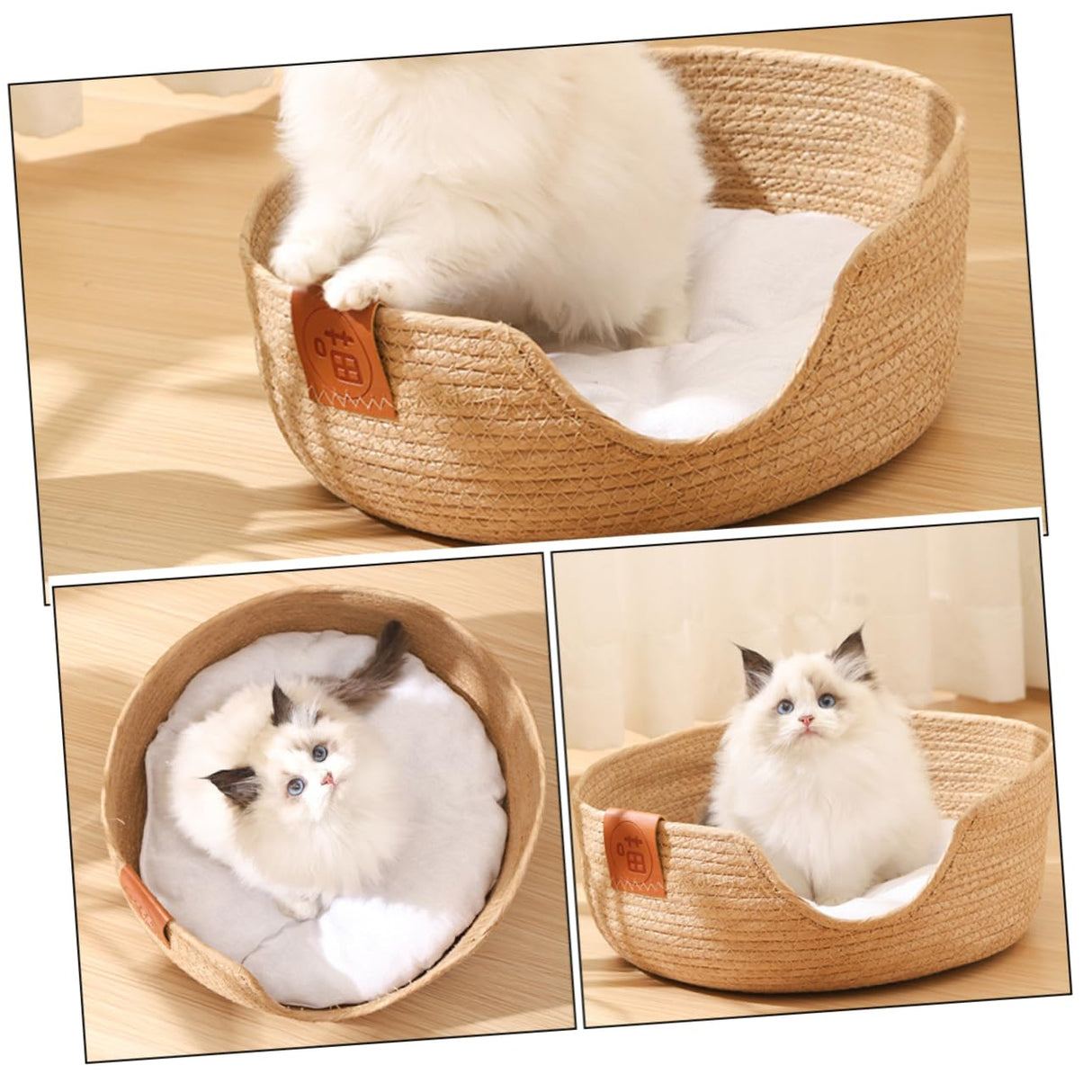 PATKAW Straw Nest Cat Bed Washable Pet Beds for Small Dogs Summer Dog Bed Puppy Beds Cat Basket Bed Cat Sleeping Supply Weaving Pet Bed Pet Sleeping Bed Cool Cattail Grass Indoor Cat PATKAW