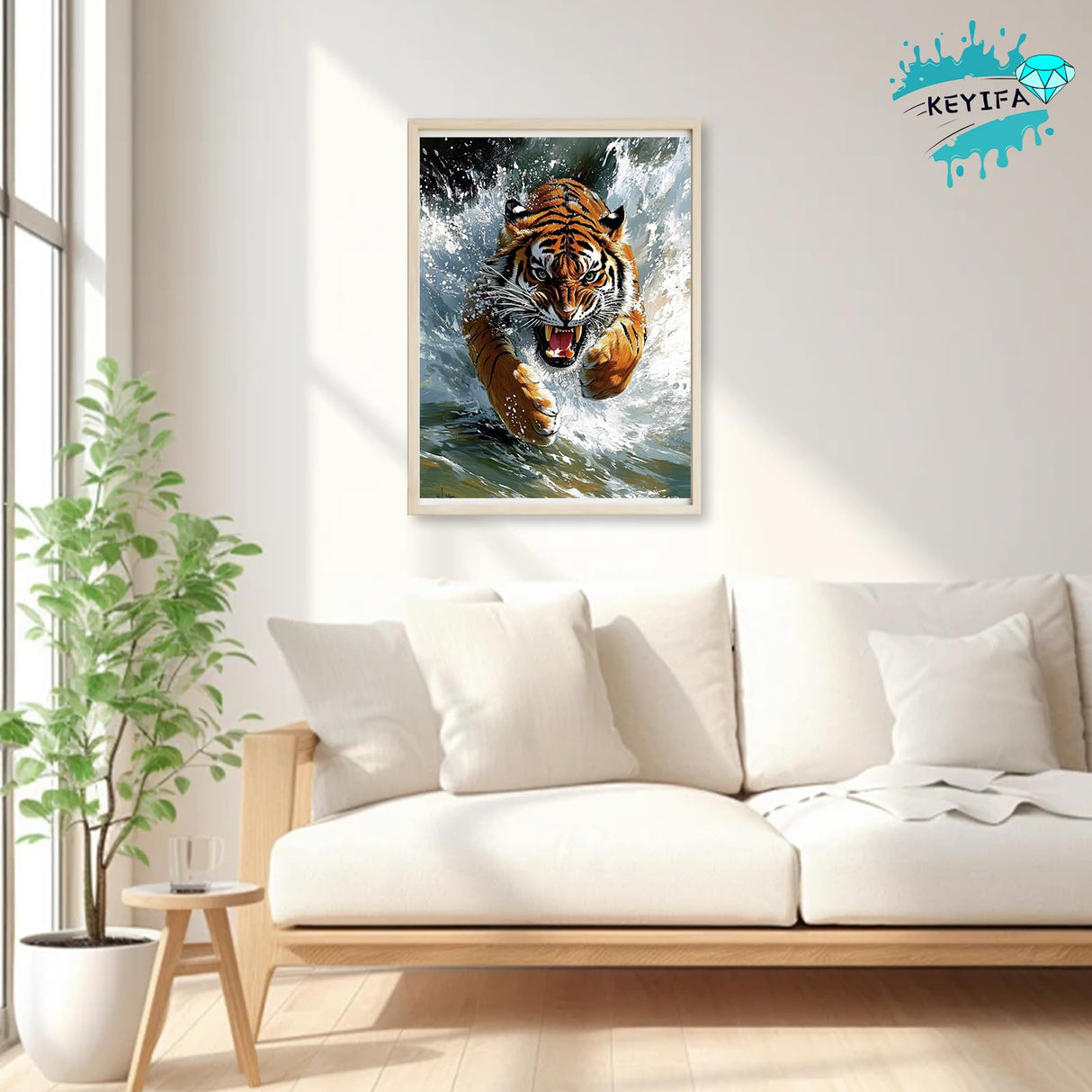 KEYIFA 5D Diamond Art Tiger, DIY Diamond Painting Kits for Adults, Round Full Drill, Tiger Diamonds Dots Mosaic Painting, Crystal Gem Arts Craft for Home Wall Decor 12x16 in KEYIFA