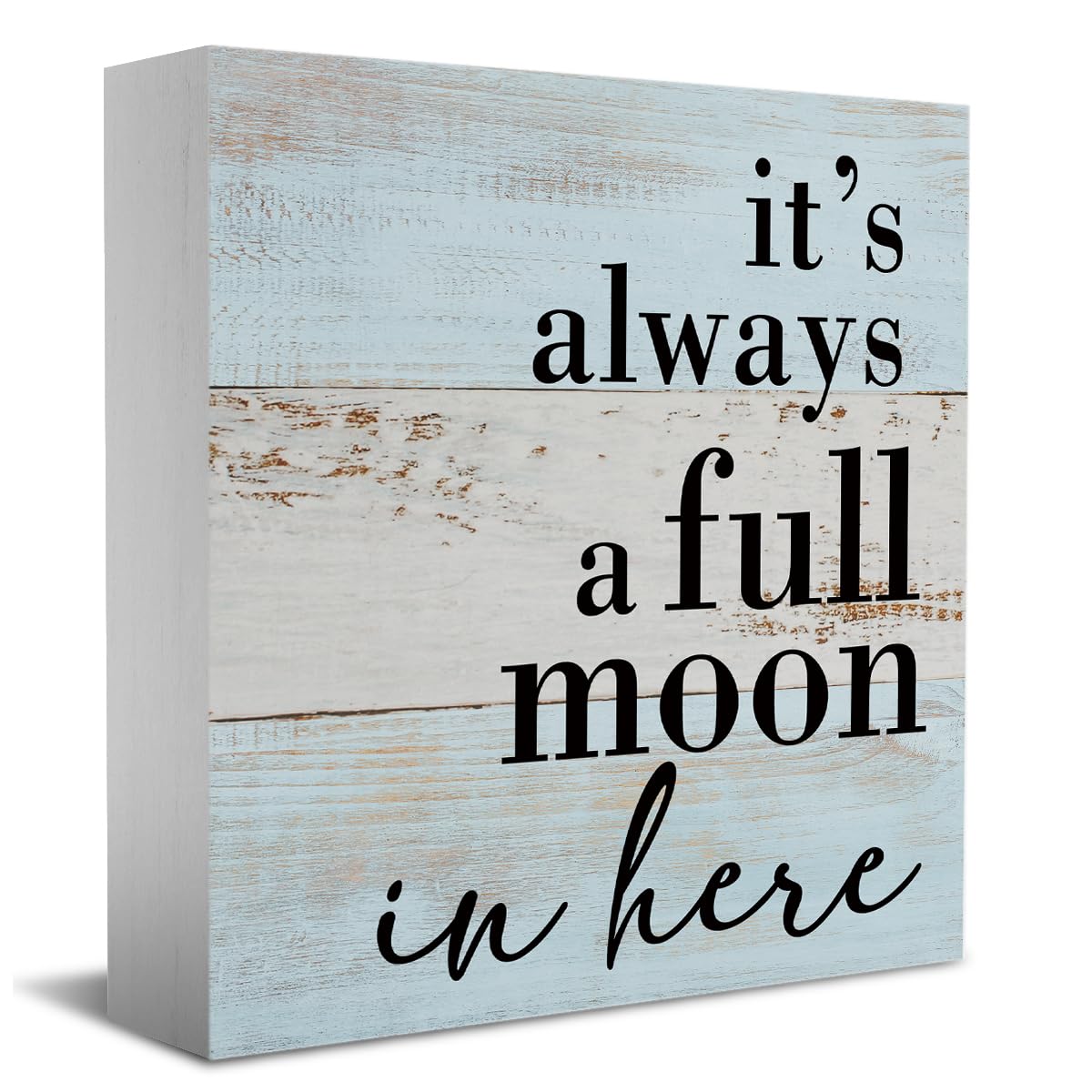 Funny Bathroom Sign Bathroom Decor Desk Decor Wooden Box Sign Rustic Wood Block Plaque Box Sign for Home Farmhouse Office Restroom Toilet Shelf Table Decoration It's Always a Full Moon in Her - WoodArtSupply