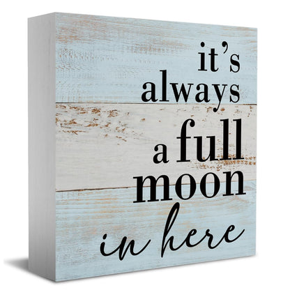 Funny Bathroom Sign Bathroom Decor Desk Decor Wooden Box Sign Rustic Wood Block Plaque Box Sign for Home Farmhouse Office Restroom Toilet Shelf Table Decoration It's Always a Full Moon in Her - WoodArtSupply