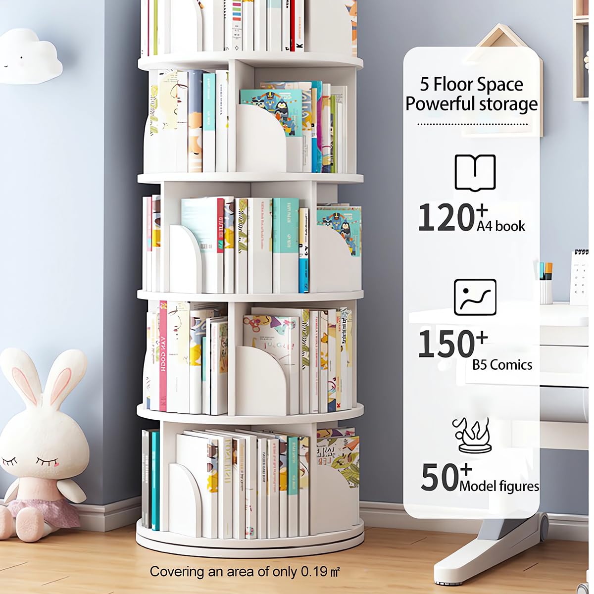 360° Rotating Bookshelf Tower for Kids & Adults - 5-Tier Wood Book Storage Rack in Green LSZMXI