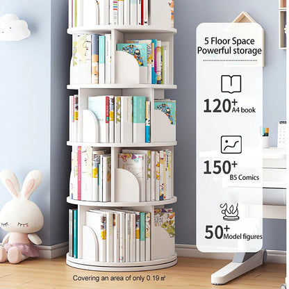 360° Rotating Bookshelf Tower for Kids & Adults - 5-Tier Wood Book Storage Rack in Green - WoodArtSupply