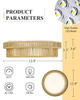 Boho Light Fixtures Ceiling 16W LED, HWH 13'' Woven Rattan Flush Mount Ceiling Light, Handwoven Twine Cage Light Fixtures Ceiling Mount 5CCT, 5HYS78F-LED HWH INVESTMENT