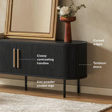 mopio Quin 59" Tambour TV Stand, Fluted Entertainment Center, Mid Century Modern TV Console, Television Stands for 65 Inch TV, Wood Media Storage Cabinet, Table Stand, Living Room (Black) mopio