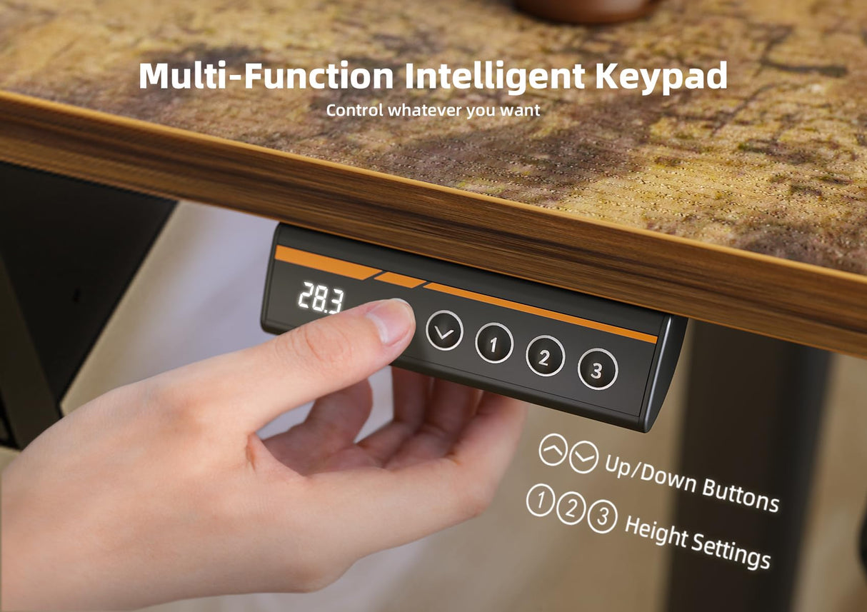 YDN Electric Standing Desk with Spacious Keyboard Tray, 55 Inch Height Adjustable Desk, Brown Stand Up Desk, Computer Office Desk, Rustic Brown YDN