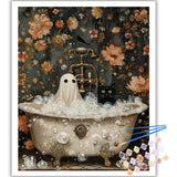 Halloween Paint by Numbers Kit for Adults Beginner-Funny Bathing Ghost and Black Cat Adult Paint by Number Kits on Canvas,Retro Horror DIY Acrylic Painting by Numbers for Gift Home Decor(16x20inch) Arttoplus