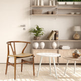 Forsho Set of 2 Solid Wood Wishbone Dining Chair with PU Soft Seat Cushion,Mid-Century Y Back Weave Dining Chair（Ash Wood - Walnut + Cushion） Forsho