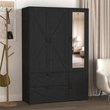 UZUGUL Armoire Wardrobe Closet with Mirror and 2 Drawers, 72''H Bedroom Armoire Wardrobe Cabinet with Hanging Rod and Light,Wooden Bedroom Closet with Adjustable Shelf UZUGUL