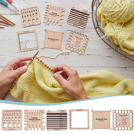 BENECREAT 6 Styles Wood Knitting Gauge Rulers, Crochet Hook and Yarn Wrap Per Inch Guide Knitting Tool for Spinners Yarn Measuring Crochet Accessories BENECREAT