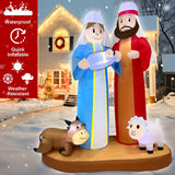 7 Ft Tall 5.7 Ft Long Christmas Inflatables Nativity Scene Outdoor Decorations, Christmas Blow Up Jesus Manger Set with Build-in LED Lights for Xmas Parties Yard Garden Decor TURNMEON