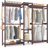 Homykic Bamboo Closet System Clothes Rack, Large Freestanding Garment Rack Clothing Rack for Hanging Clothes with 7 Storage Shelves and 5 Rods, Open Wardrobe Organizer with 4 Hooks, Espresso Homykic