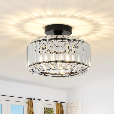 eyassi Crystal Semi Flush Mount Ceiling Light, Black Kitchen Lighting Fixtures Ceiling, Modern Bedroom Chandelier Living Room Light Fixtures Ceiling Mount, Bathroom Ceiling Light for Entryway Hallway eyassi