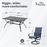 PHI VILLA 7 Piece Outdoor Patio Dining Set, Large Metal Table (1.57'' Umbrella Hole) and 6 Swivel Dining Chairs with Textilene Mesh Fabric, All Weather Patio Furniture Set for Deck Lawn Garden (Blue) PHI VILLA