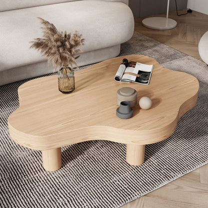 Cloud Shape Irregular Wood Coffee Table, Indoor Round Corner Thicken End Table, Cute Cartoon Accent Coffee Cocktail Center Table for Living Room Furniture(27.5" Lx18 Wx16 H, Natural)