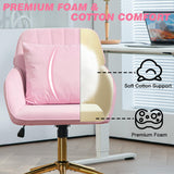 Modern Office Desk Chair with Back & Wheels for Makeup Room, Vanity Chair with Gold Legs & Pillow in Velvet, Home Computer Chairs for Indoor, 360°Swivel Office Chairs Adjustable Height (Pink) NTailed FOX
