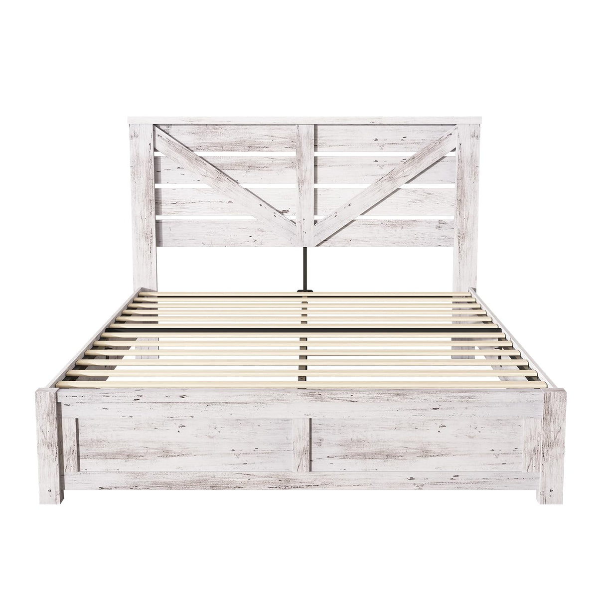 AMERLIFE Full Size Farmhouse Bed Frame with 49.2" Barn Door Headboard, Platform Bed Frame with Wood Slats, Under Bed Storage Space, Easy Assembly, Noisy Free, Distressed White AMERLIFE