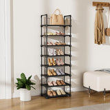 LANTEFUL Tall Shoe Rack 8 Tiers, 16-20 Pairs Shoe and Boots Organizer Storage Sturdy Shoe Shelf, Narrow Vertical Shoe Rack for Entryway, Closet, Metal Shoe Organizer with 5 Hooks LANTEFUL
