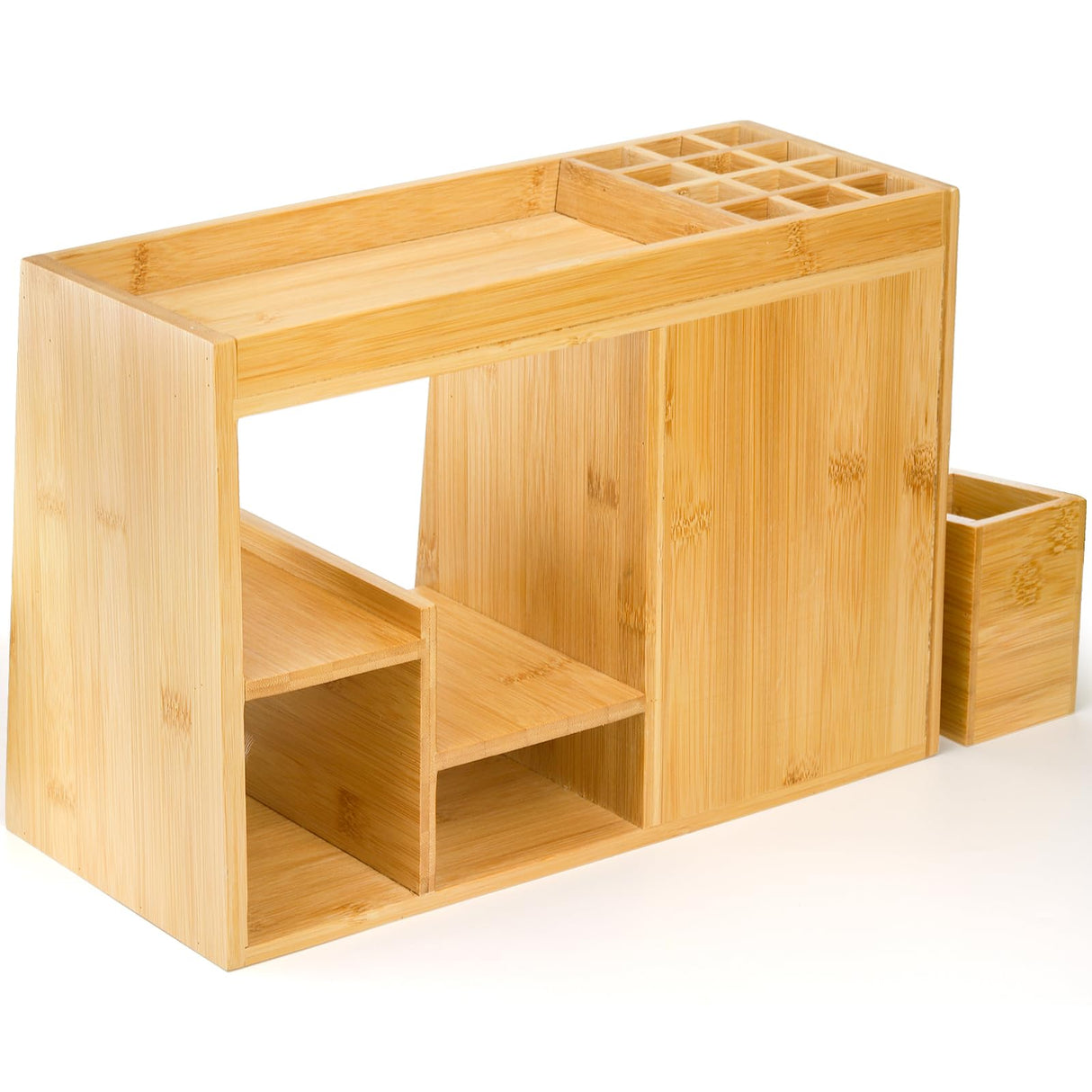 Elsjoy Bamboo Makeup Organizer with 3 Drawers & 12-Grid Lipstick Holder, Desk Bamboo Vanity Jewelry Organizer, Countertop Cosmetic Storage Box Stand with Hooks for Hanging Jewelry Elsjoy