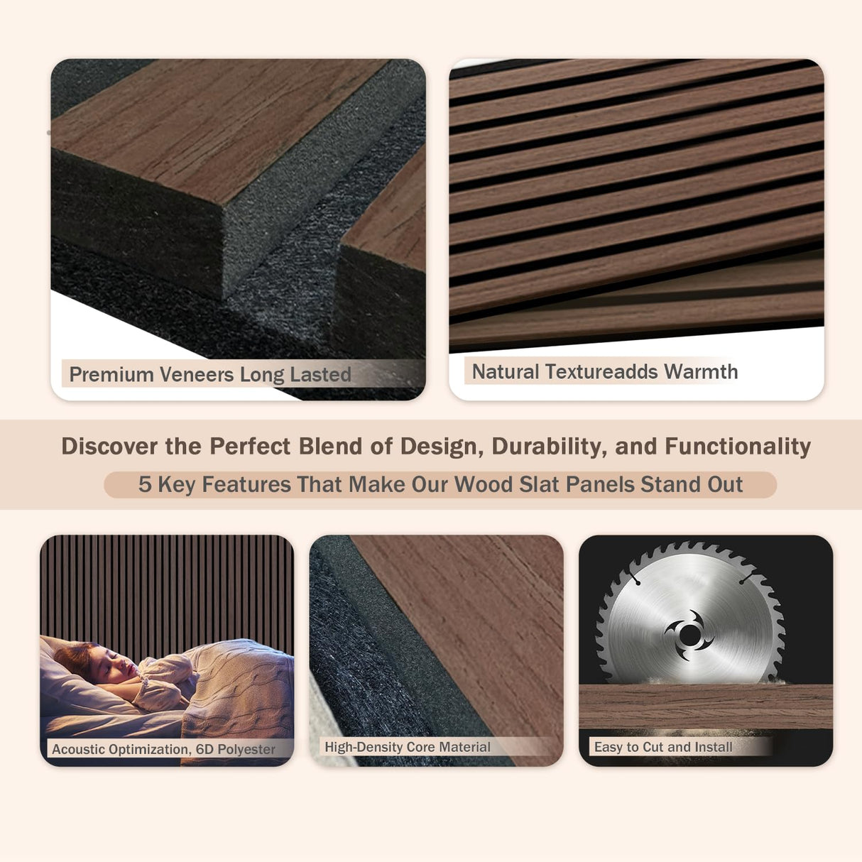 Mollywell Wood Panels for Wall, Time-Saving Installation, Versatile Wood Slat Wall Decor, Enhanced Acoustic & Sound Proof Fluted Design for Home and Office, 2 Pcs Dark Walnut, 47.2×23.6 Inch Mollywell