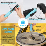 SHALL Mini Grease Gun, Small Grease Gun Kit (3.52OZ Capacity, 3000PSI) with 2PCS 4-Jaw couplers, Sharp Nozzle, Extension Adapter, 3OZ Cartridge Grease, Reinforced PVC Glove & Zerk Fitting Cleaner SHALL