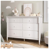 JOINICE 6 Drawer Dresser, Kids Dresser with Storage, Wide Chest of Drawers for Nursery, Wood Large Drawer Organizer Cabinet for Bedroom, Living Room, White JOINICE