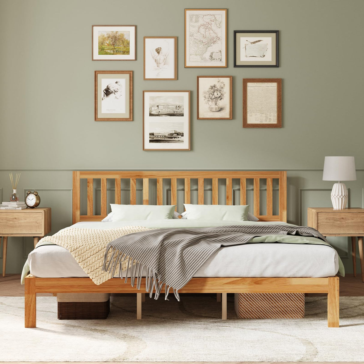 Novilla King Size Bed with Headboard, Wooden Frame & Foundation, 8.5" Underneath, No Required Box Spring, Easy Assembly Novilla