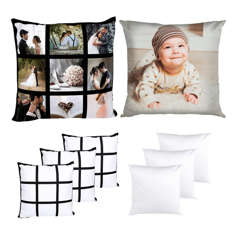 ZOCONE 6 Sublimation Blanks for Personalized Pillow, 15.7” Sublimation Pillow Covers Blank Polyester Throw Pillow Cases, 9 Panel & Blank 2 Styles Sublimation Pillow Case for DIY No Pillow Insert ZOCONE