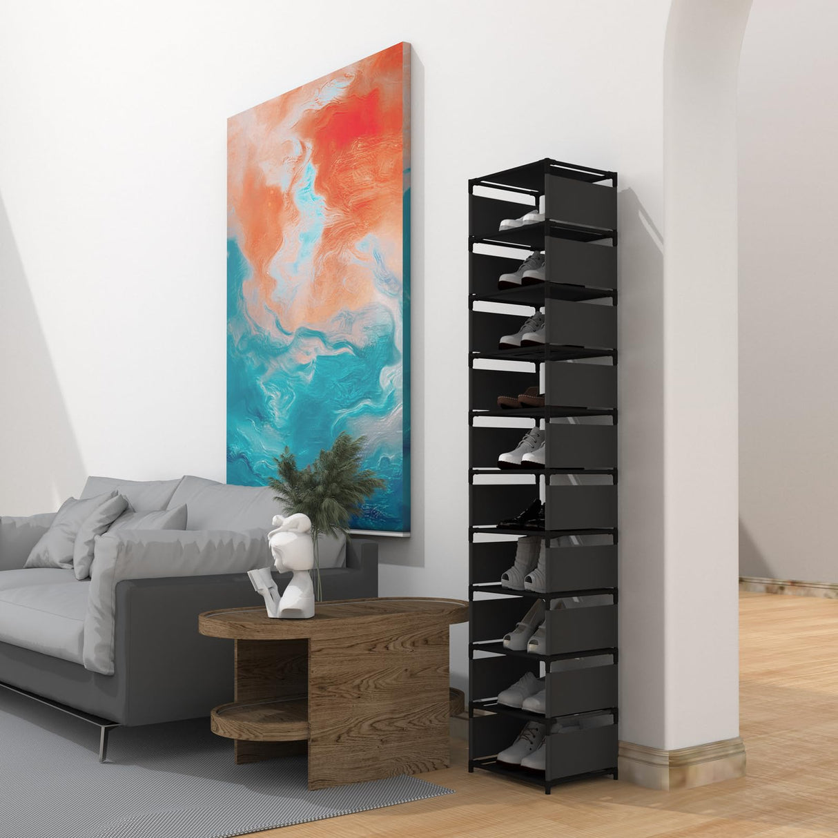 isightguard Vertical Narrow Tall Shoe Rack for Front Door Entrance,10 Tiers Sturdy Metal Shoe Rack Organizer for Closet Entryway, Storage Shelf, Space Saving Stackable Shoe Tower isightguard