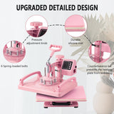 Leomru 5 in 1 Heat Press Machine 12x15 Inch, Heat Press Machine for T Shirts Hat Cap Mug Plate 360° Swing Away, Sublimation Heat Press Heat Transfer Machine W/ 30OZ Tumbler Press Pink Leomru