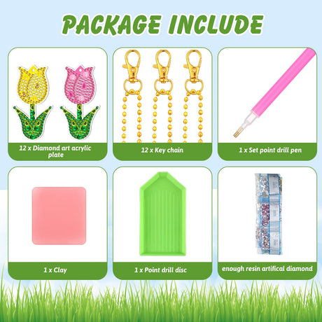 12 Pieces Spring Tulip Diamond Painting Keychain 5D DIY Diamond Painting Kit Flower Hanging Diamond Art Kits Spring Colorful Tulip Ornaments for Kids Spring Crafts Family Decor (Tulip Style) Ferraycle