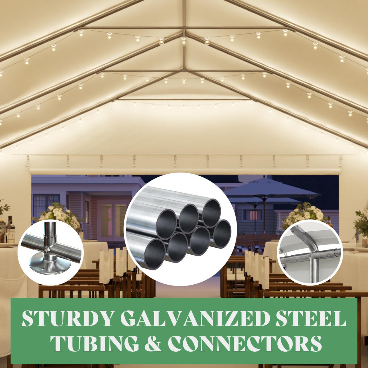 AMERLIFE 13 x 26 FT Party Tent with Rolled Sidewalls, Heavy Duty Wedding Tent for Party Outside with Zinc Alloy Tube & Spiral Stakes, Waterproof Event Shelters, White & Blue AMERLIFE