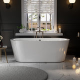 Empava 59” Acrylic Freestanding Bathtub Contemporary Stand Alone Soaking Tub with Overflow and Drain, FT1505, Luxury White Empava