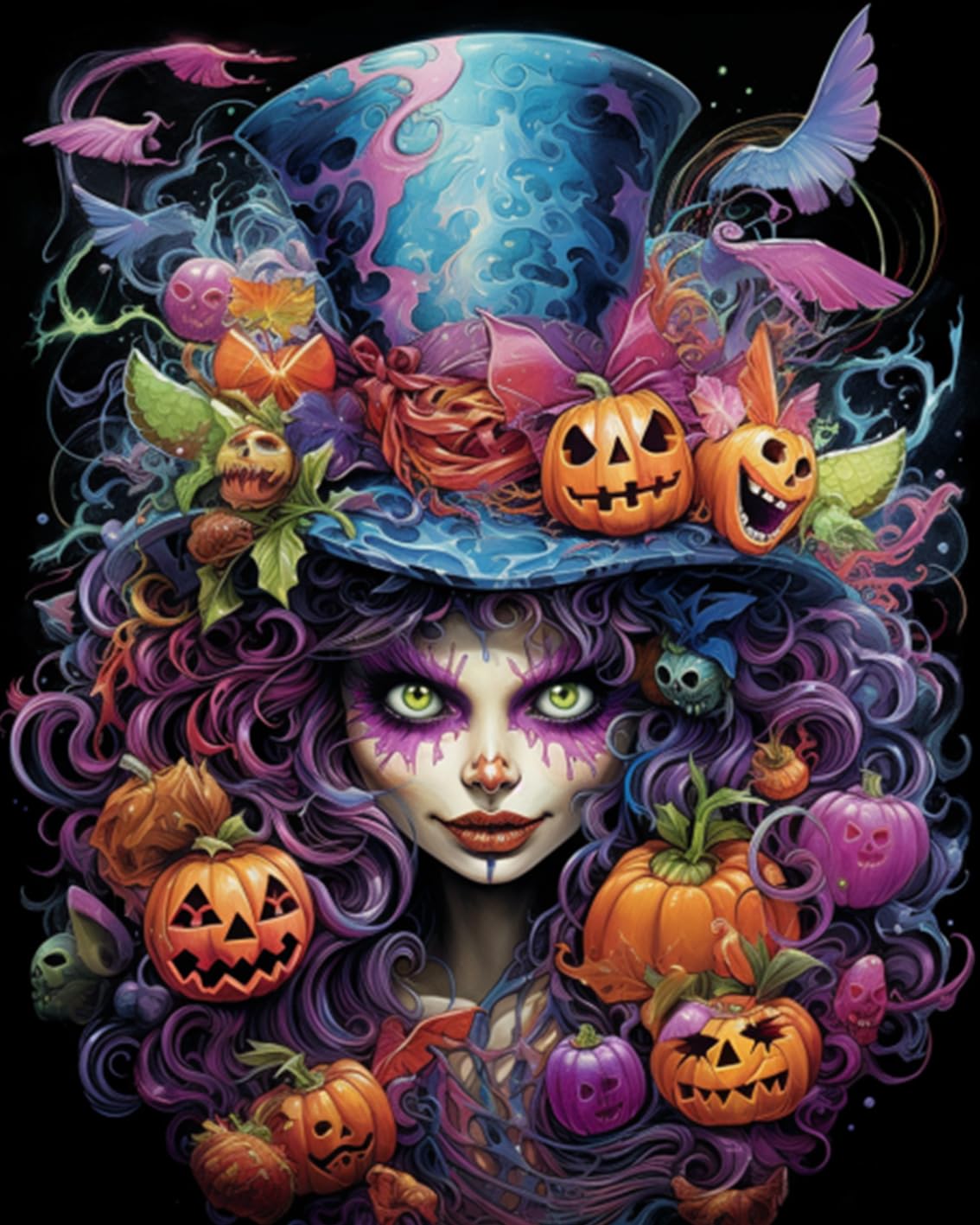 Tucocoo Paint by Number Gril Portrait with Hat DIY Painting On Canvas with Brushes Acrylic Paints Pumpkin Halloween Hocus Pocus Paint by Numbers for Adults Kids Students Beginner 16x20 Inch Frameless Tucocoo