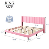 Gruwans Upholstered Bed Frame King with Wingback Headboard/No Box Spring Needed/Wooden Slat Support/Easy Assemble/Pink Gruwans