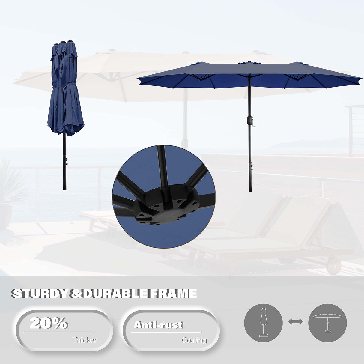 Cozy Daisy Patio Umbrella Without Base, 15 FT for Outdoor Patio, Deck Umbrellas Cozy Daisy