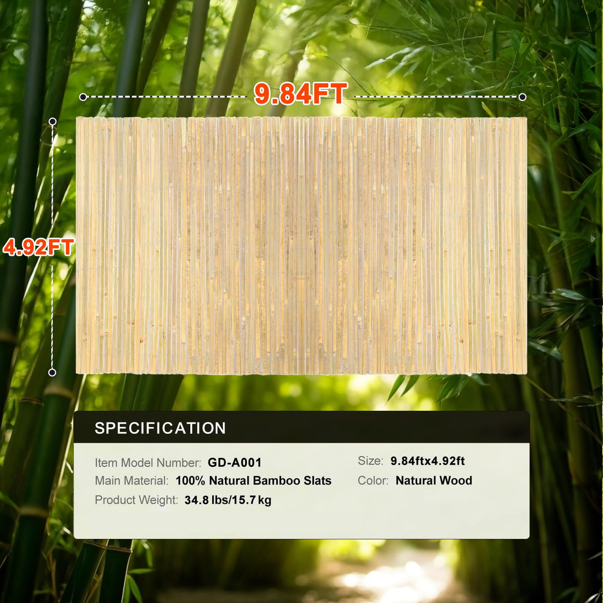 Landgarden Natural Bamboo Slat Screening, Eco-Friendly Privacy Slat Fence, Bamboo Screen Panel Roll for Balcony or as Wind and Sight Protection LANDGARDEN