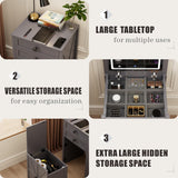 FREDEES Farmhouse 3 in 1 Vanity Desk with Mirror,Small Makeup Vanity Set with Soft Light, Space-Saving Makeup Vanity with Storage Compartment and Padded Stool,Dressing Table for Bedroom,Grey FREDEES
