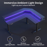 FEZIBO 63" Triple Motor L Shaped Standing Desk with LED Strip & Power Outlets, Height Adjustable Stand up Corner Gaming Desk with Ergonomic Monitor Stand, Black Carbon Fiber Top/Black Frame FEZIBO