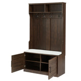 Betoko Hall Trees with Bench and Coat Racks, Farmhouse 71 Inch Entryway Bench with 2 Cabinet Doors, Wood Coat Tree Mudroom Storage Bench (Walnut) Betoko