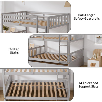 WIILAYOK Full Over Full Bunk Bed with 2 Storage Drawers, Convertible to 2 Full Size Platform Bed, Full Size Bunk Bed with Ladder and Safety Rails for Teens, Adults, Kids