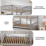 Rophefx Full Over Full Bunk Bed with Two Storage Drawers, Convertible Full Size Bunk Beds for Kids, Wooden Full Bunkbed Frame with Safety Rails and Ladders for Toddlers,Adult, Grey Rophefx